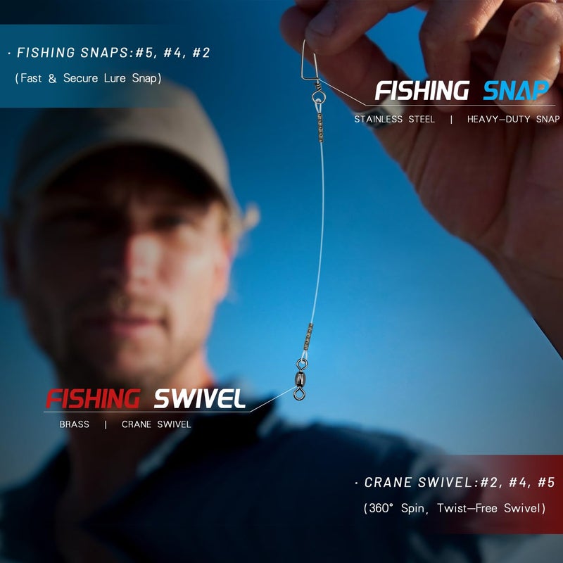 Vipfish Fishing Fluorocarbon Leader with Crane Swivel and Snaps - Heavy Duty 20-80lb Fluorocarbon Leader Connects Lures, Bait, or Hooks for Saltwater & Freshwater Fishing - Image 3