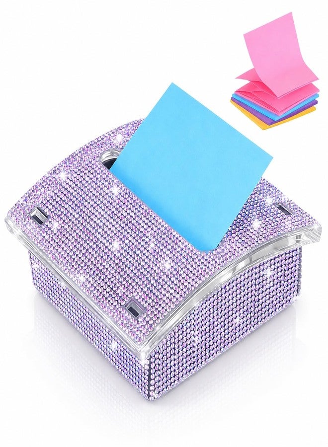 Baluue Sticky Note Dispenser with 100 Sheets Notes, Bling Rhinestone Pop-up Sticky Note Dispenser Cute Office Desk Holder Accessories for Women Girls Teacher School Office, Purple - Image 1