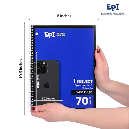 EPI Spiral Notebook | Wide - 70 Sheets, Durable Spiral Binding | 10.5 x 8 in | Classroom Supplies | School, Office, Note Taking, Journaling - 48 Pack - Image 3