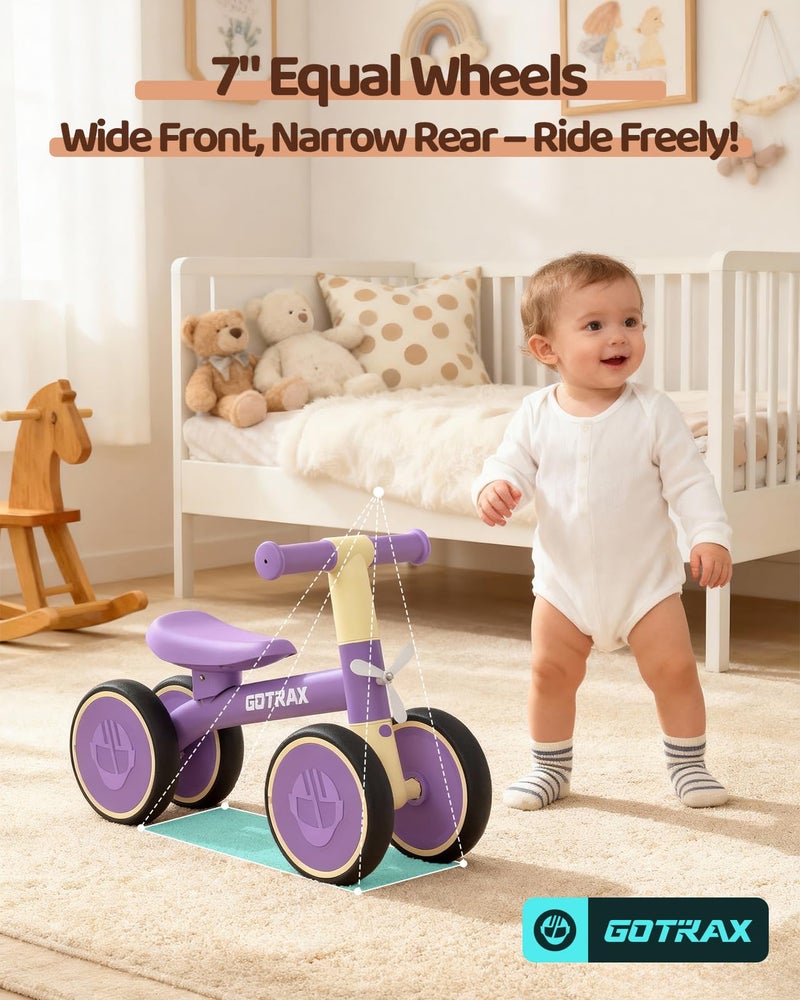 Gotrax Baby Balance Bike 1-2 Years, 7" Front&Rear Silent Wheels, Sturdy Steel Frame 66 lbs Load, Quick 2-Min Assembly, CPC Certified, Comfortable Soft Seat, Toddler Birthday Gift for Boys&Girls Purple - Image 3
