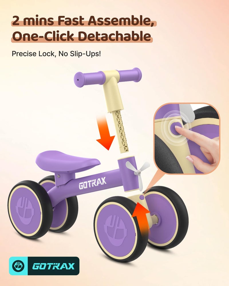 Gotrax Baby Balance Bike 1-2 Years, 7" Front&Rear Silent Wheels, Sturdy Steel Frame 66 lbs Load, Quick 2-Min Assembly, CPC Certified, Comfortable Soft Seat, Toddler Birthday Gift for Boys&Girls Purple - Image 5