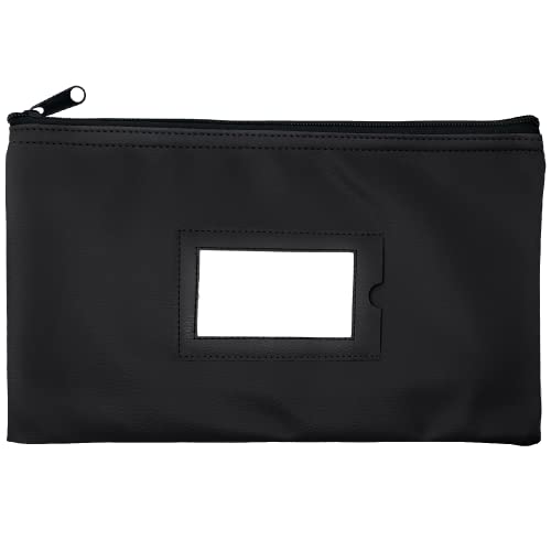 GIDABRAND Money Bank Deposit Bag with zipper | 11x6 inch | Black | Durable Leatherette Money Cash Coin Check Wallet Pouch for Men & Women with Framed ID Window and Blank Card | by GIDABRAND (1) - Image 1