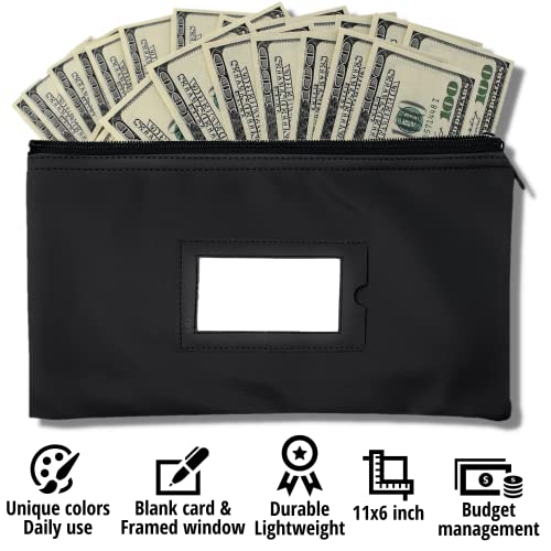 GIDABRAND Money Bank Deposit Bag with zipper | 11x6 inch | Black | Durable Leatherette Money Cash Coin Check Wallet Pouch for Men & Women with Framed ID Window and Blank Card | by GIDABRAND (1) - Image 2