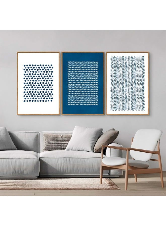 Tinonedraw Navy Blue White Framed Canvas Wall Art Set, Modern Geometric Dots Line Wall Decor, Neutral Abstract Shape Artwork, Cozy Contemporary Art Prints for Bedroom Living Room Office 16"x24"x3 - Image 4