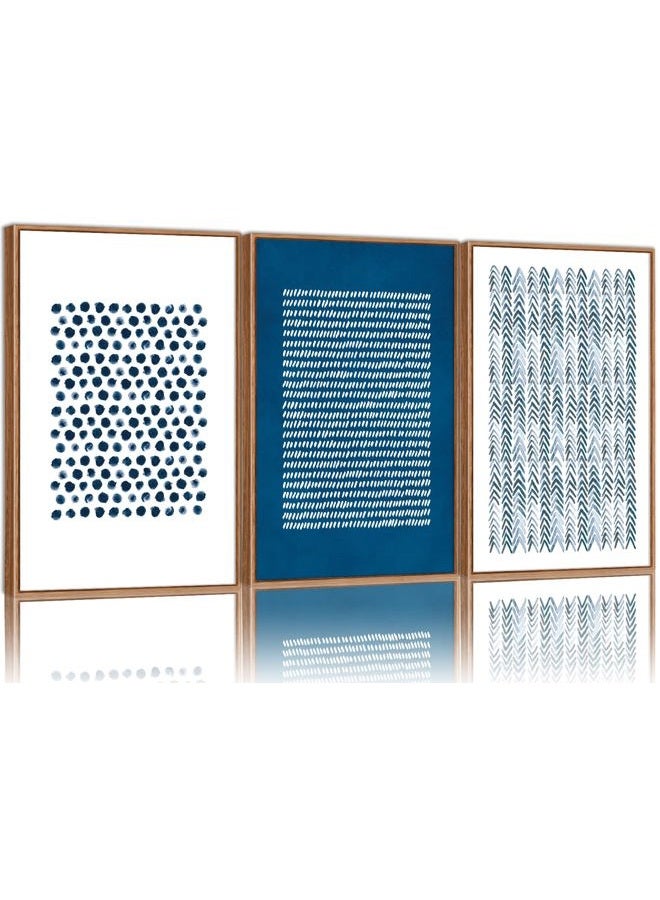 Tinonedraw Navy Blue White Framed Canvas Wall Art Set, Modern Geometric Dots Line Wall Decor, Neutral Abstract Shape Artwork, Cozy Contemporary Art Prints for Bedroom Living Room Office 16"x24"x3 - Image 1
