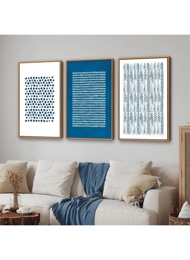 Tinonedraw Navy Blue White Framed Canvas Wall Art Set, Modern Geometric Dots Line Wall Decor, Neutral Abstract Shape Artwork, Cozy Contemporary Art Prints for Bedroom Living Room Office 16"x24"x3 - Image 5