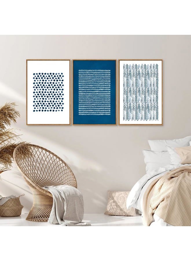 Tinonedraw Navy Blue White Framed Canvas Wall Art Set, Modern Geometric Dots Line Wall Decor, Neutral Abstract Shape Artwork, Cozy Contemporary Art Prints for Bedroom Living Room Office 16"x24"x3 - Image 3