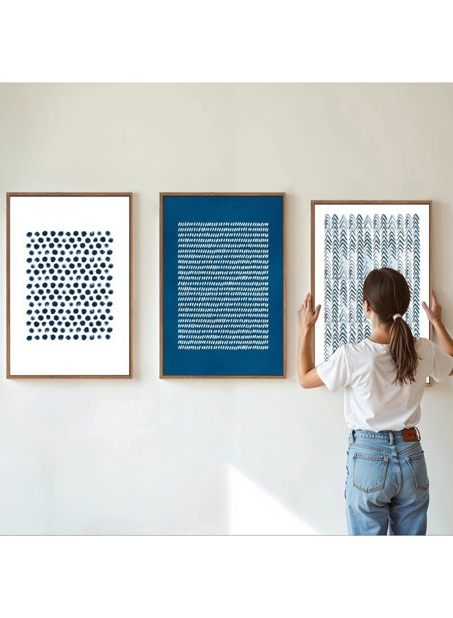 Tinonedraw Navy Blue White Framed Canvas Wall Art Set, Modern Geometric Dots Line Wall Decor, Neutral Abstract Shape Artwork, Cozy Contemporary Art Prints for Bedroom Living Room Office 16"x24"x3 - Image 2