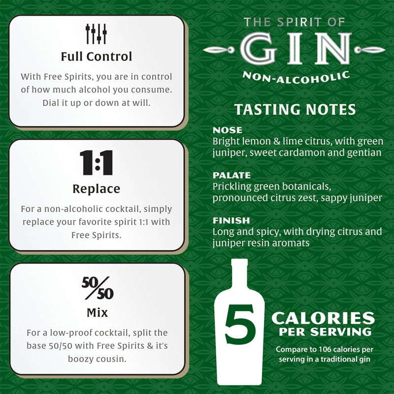 Free Spirits Non-Alcoholic Gin Spirit - Award Winning Gin Alternative - Low Calorie, Vegan, Gluten-Free with B-Vitamins - Natural Ingredients for Delicious Cocktails - 750 ml Bottle - Image 3