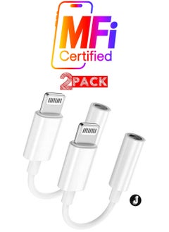 "2-Pack Lightning to 3.5mm AUX Jack Adapter for iPhone – White Headphone Converter Cable"