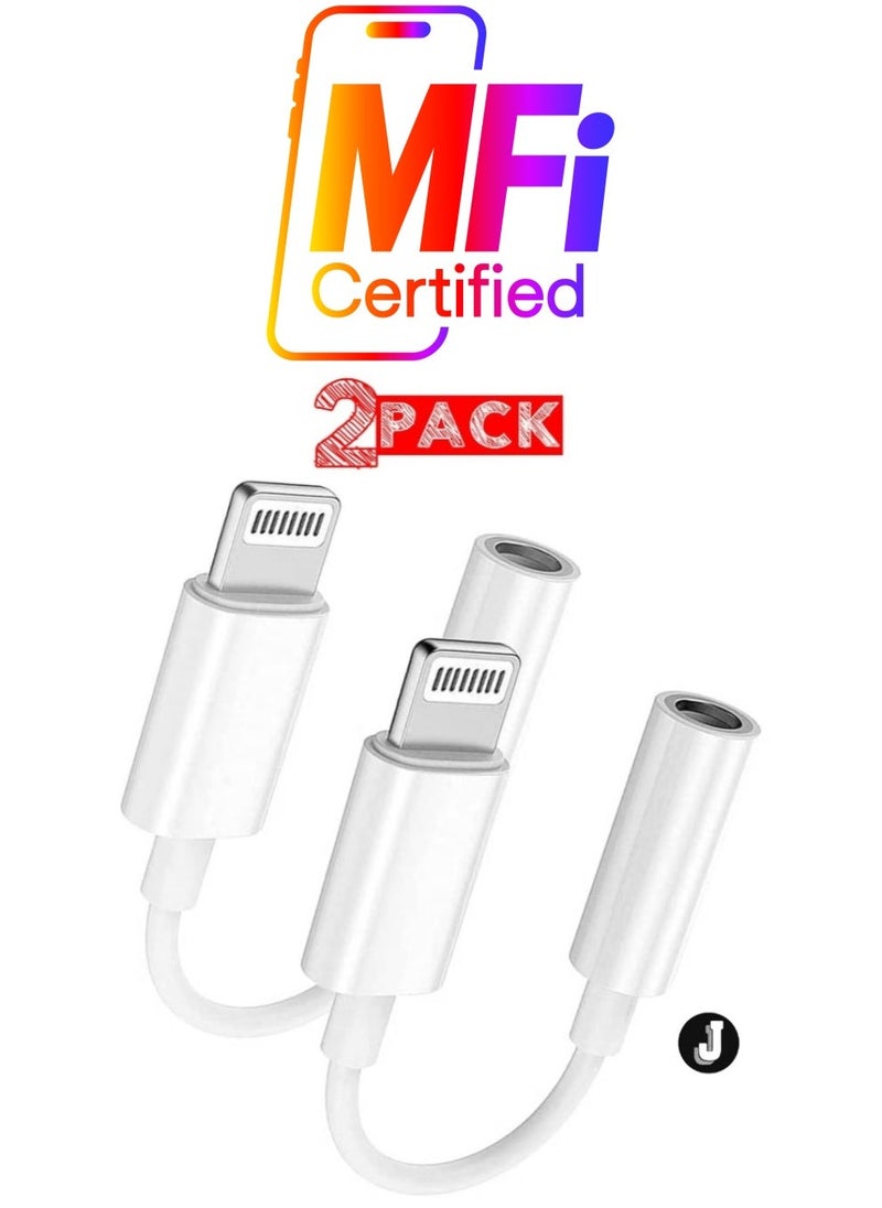 JAJEEK - "2-Pack Lightning to 3.5mm AUX Jack Adapter for iPhone – White Headphone Converter Cable" - Image 1