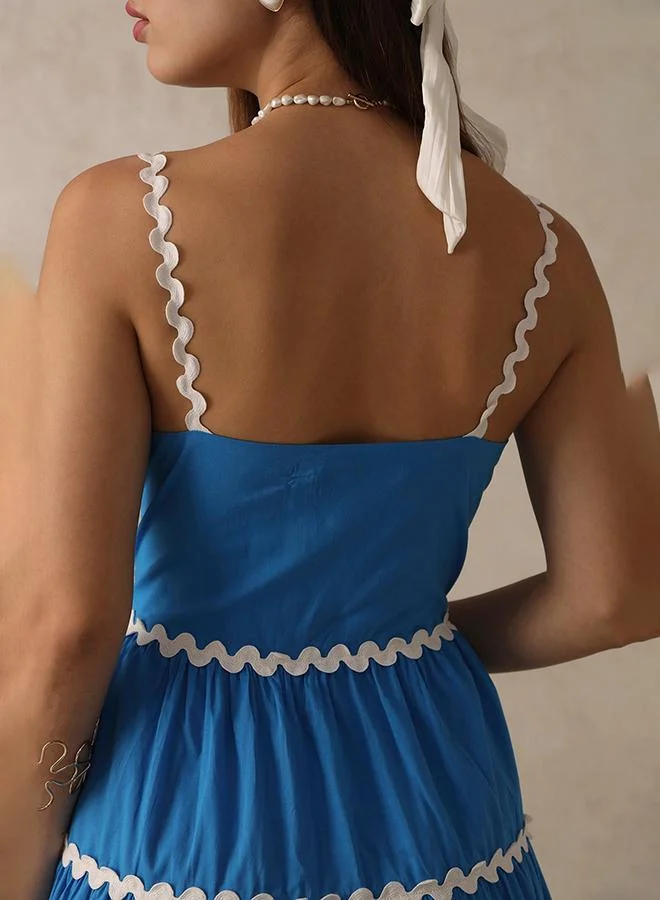 Virgio 100% Cotton Blue Tiered Mini Dress