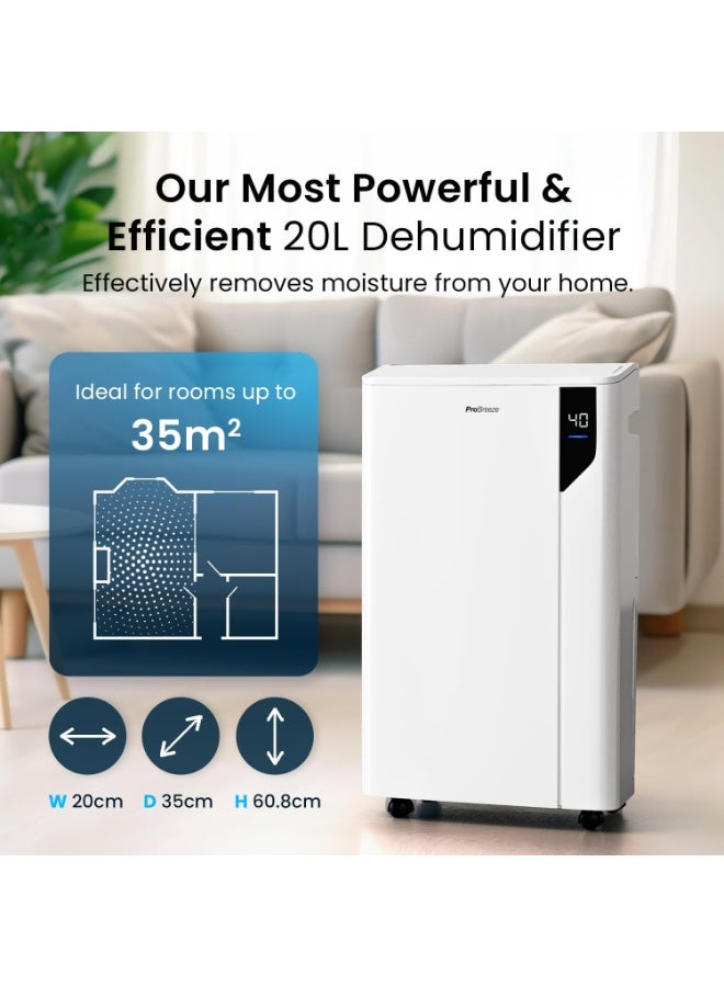 Pro Breeze 20L/Day Compressor Dehumidifier - Energy Efficient with Laundry Mode, Humidity Sensor & Indicator, Carbon Air Filter for Mould, Damp & Moisture - for Home, Office & Bedroom  - Image 2