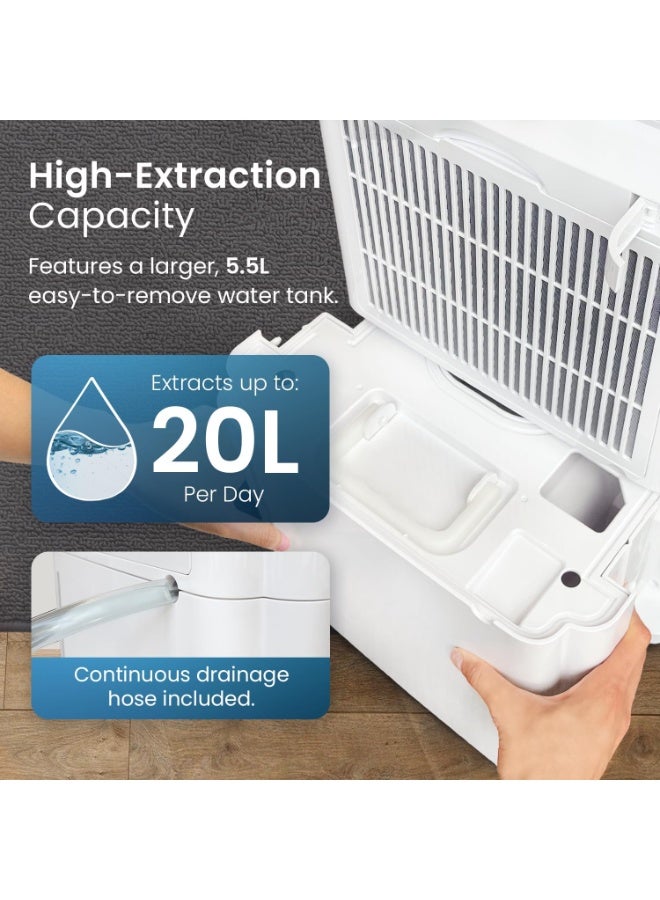 Pro Breeze 20L/Day Compressor Dehumidifier - Energy Efficient with Laundry Mode, Humidity Sensor & Indicator, Carbon Air Filter for Mould, Damp & Moisture - for Home, Office & Bedroom  - Image 3