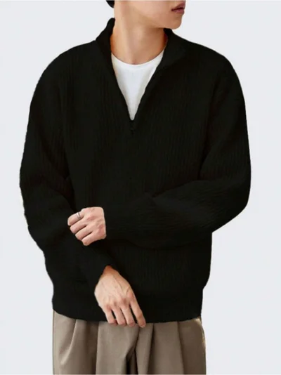 Cool Tarz Cool Style Black Men's Oversize Zippered Turtleneck Sweater