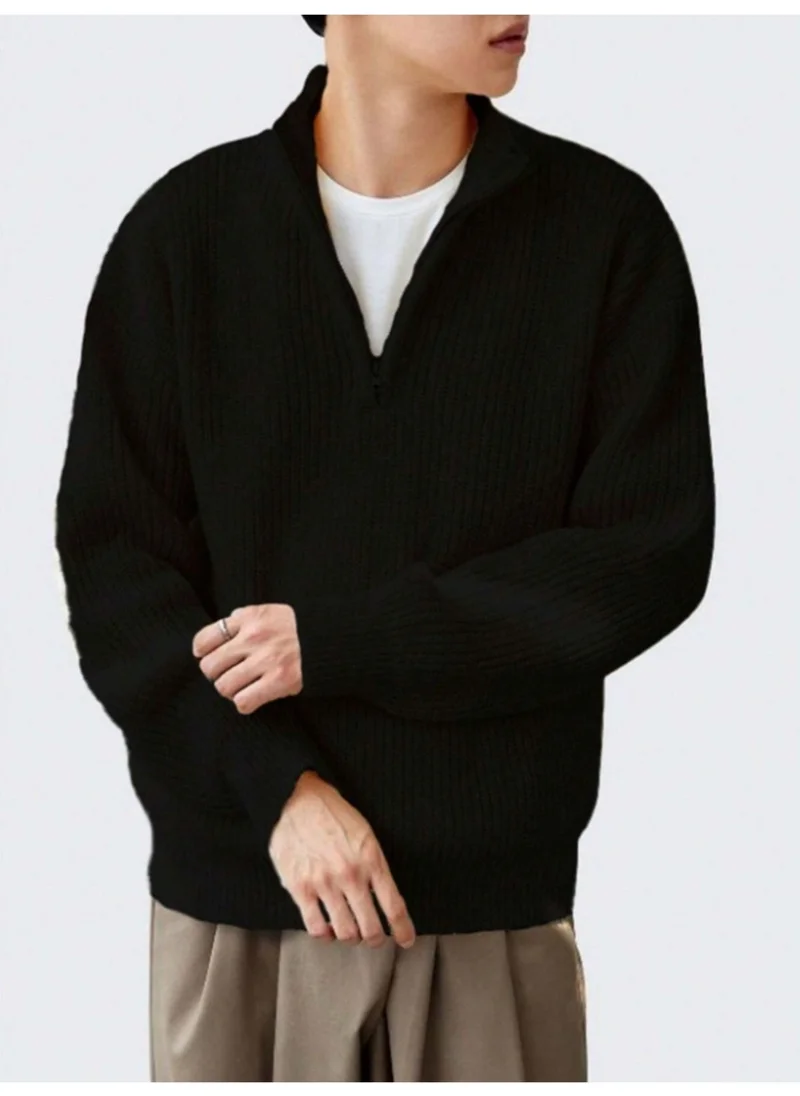 Cool Tarz Cool Style Black Men's Oversize Zippered Turtleneck Sweater