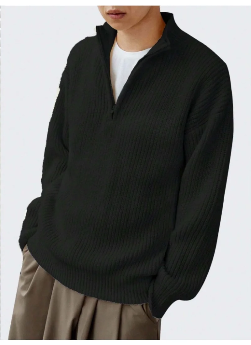 Cool Tarz Cool Style Black Men's Oversize Zippered Turtleneck Sweater