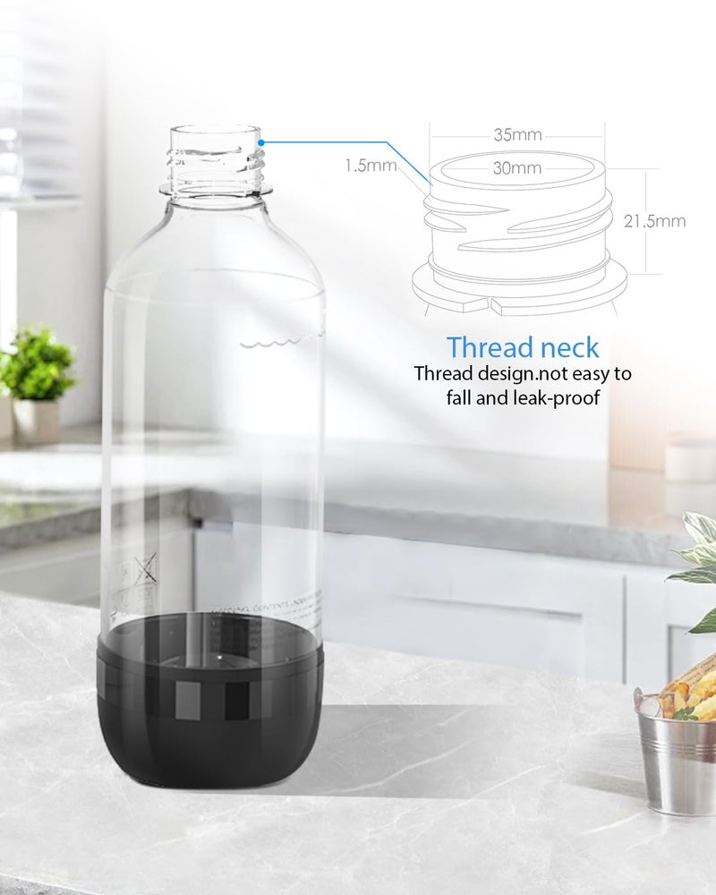 PinPure Soda Maker Bottles, BPA-Free Reusable Soda Bottles (2-Pack), 1L Leakproof Carbonated Water Bottles with Secure Seal, Compatible with Most Soda Makers Black - Image 3