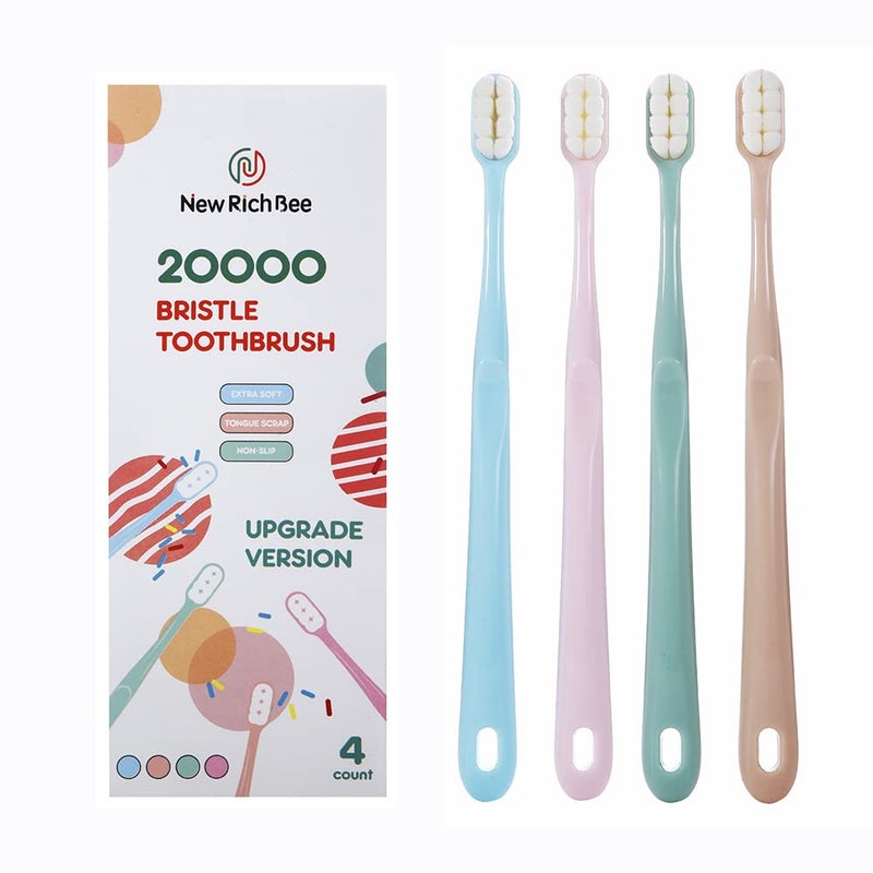 newrichbee [Upgrade Version 4 Pack Micro Nano Extra Soft Toothbrush for Adult,20000 Bristle Toothbrush,Soft Bristle Toothbrush for Sensitive Teeth or Gum Clean Effectively