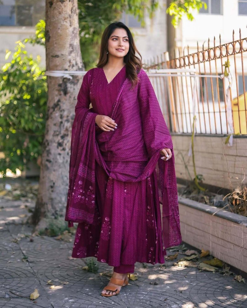 ANNI Designer Women's Rayon Viscose Anarkali Printed Kurta with Pant & Dupatta (Carina Rani_L_Pink_Large) - Image 4