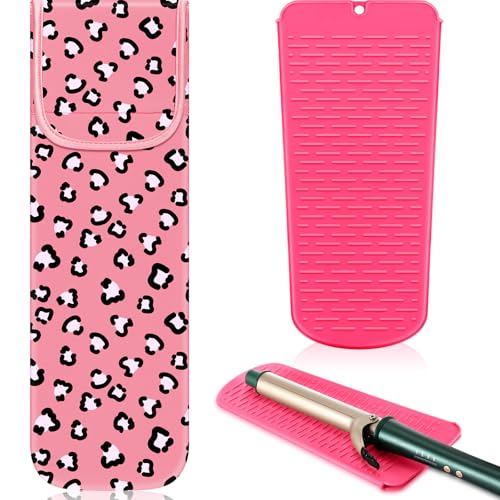 Shappy 2 Pcs Heat Resistant Hair Tools Bag Curling Iron Travel Case Cover Neoprene Flat Iron Holder Travel Case and Silicone Mat Pouch for Hot Hair Tools Storage OrganizerLeopard Style - Image 1