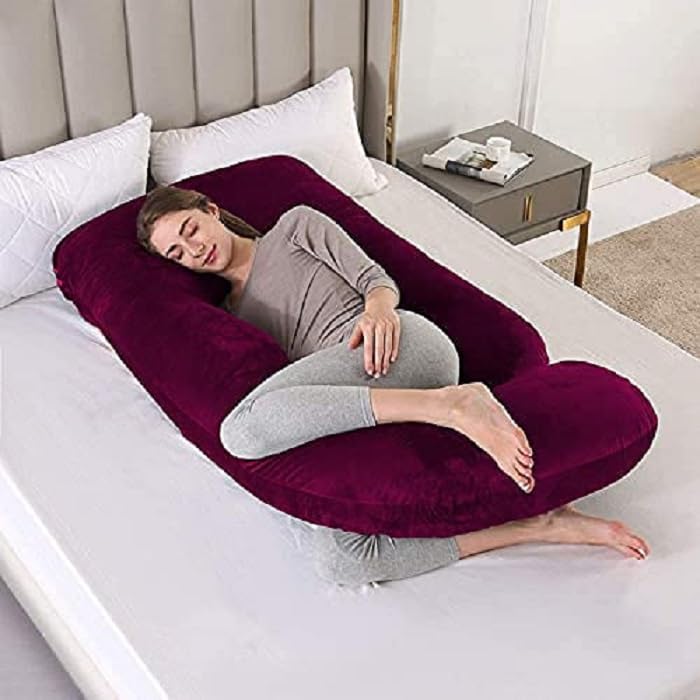 ozly Ultra Soft Pregnancy Pillow for Sleeping, Extra Large J Shaped Body Pillow, Maternity Pillow for Pregnant Women with Velvet Cover (Wine) - Image 2