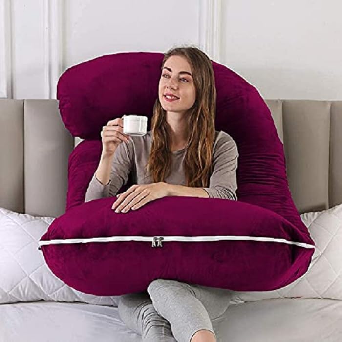 ozly Ultra Soft Pregnancy Pillow for Sleeping, Extra Large J Shaped Body Pillow, Maternity Pillow for Pregnant Women with Velvet Cover (Wine) - Image 4
