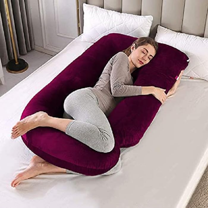 ozly Ultra Soft Pregnancy Pillow for Sleeping, Extra Large J Shaped Body Pillow, Maternity Pillow for Pregnant Women with Velvet Cover (Wine) - Image 1