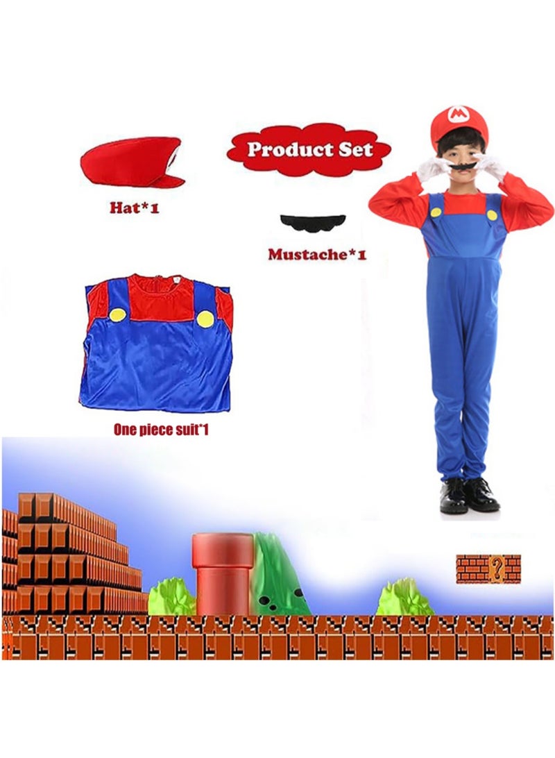 Mario Costume Cosplay Anime Children's Role Play Super Mario (Red) - Image 3