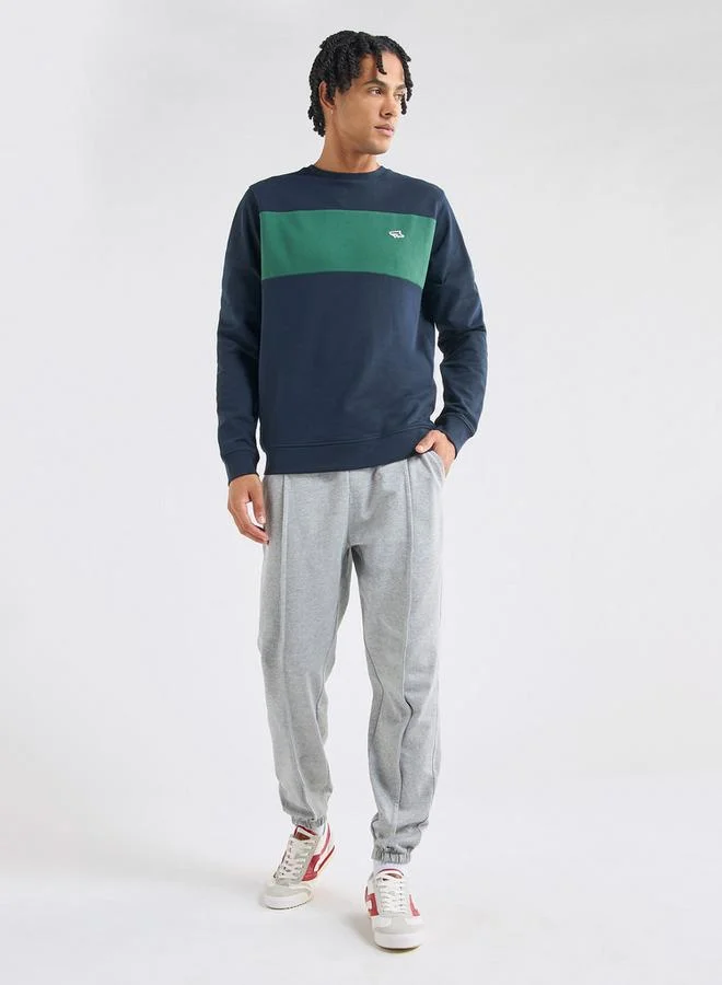 Splash FAV Panelled Sweatshirt with Long Sleeves and Crew Neck