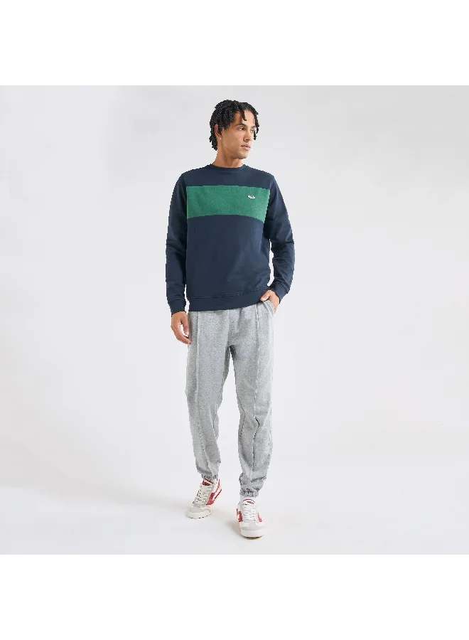 Splash FAV Panelled Sweatshirt with Long Sleeves and Crew Neck