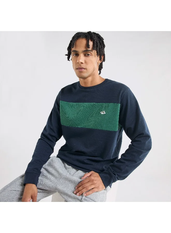 Splash FAV Panelled Sweatshirt with Long Sleeves and Crew Neck