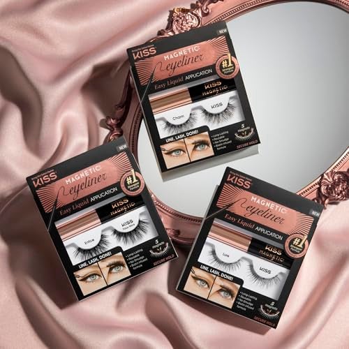 KISS Magnetic False Eyelashes and Eyeliner, ‘Charm’, 12mm, Easy to Apply, Reusable, No Glue, Flexible Band, Precision Felt Tip, Fortified Formula, 1 Pair Strip Lashes - Image 5