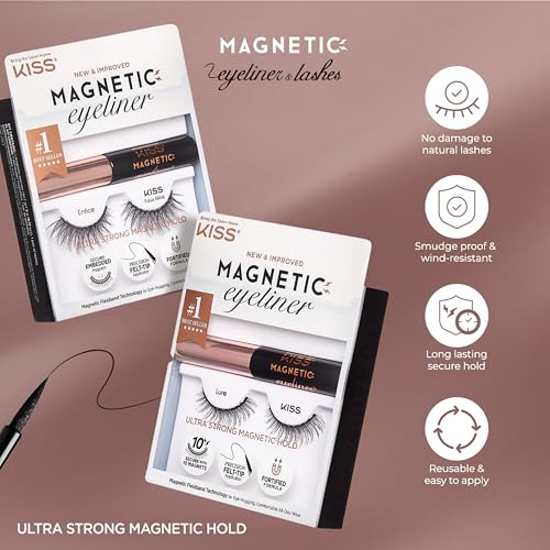 KISS Magnetic False Eyelashes and Eyeliner, ‘Charm’, 12mm, Easy to Apply, Reusable, No Glue, Flexible Band, Precision Felt Tip, Fortified Formula, 1 Pair Strip Lashes - Image 4