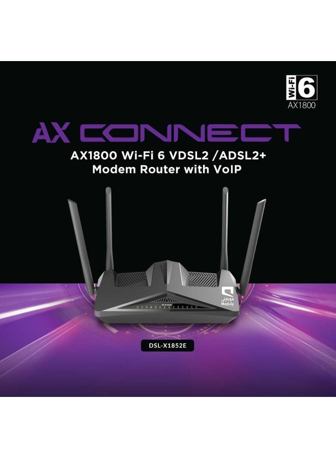 Mobily D-Link - Superfast Fiber Optic Internet | AX1800 Wi-Fi 6 up to ~574 Mbps on 2.4 GHz + ~1200 Mbps on 5 GHz | VDSL2, Gaming, DSL, NBN Compatible modems and Networking Devices, NBN routers for Home & Office | DSL-X1852E - Black - Image 4