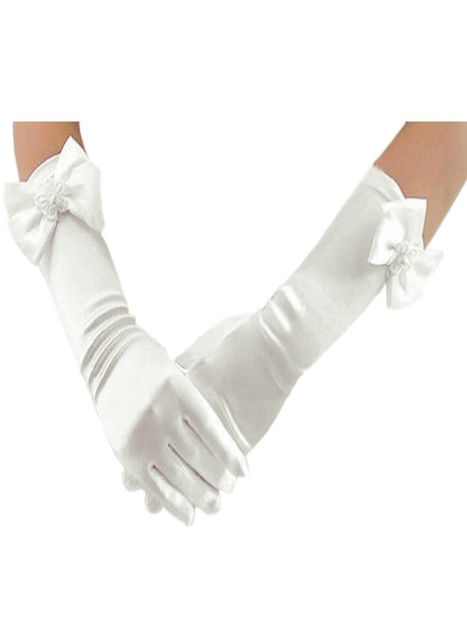 Deceny CB Long Gloves for Flower Girls & Princesses - Formal Wedding Gloves (White)
