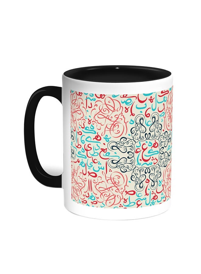 RYN Arabic Letters Printed Coffee Mug Black/White 11ounce