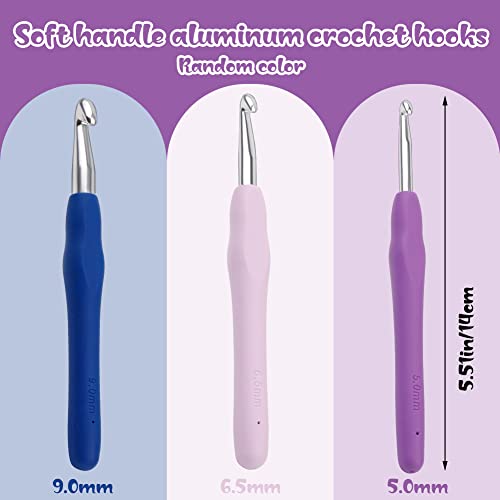 Mayboos 3 Sizes Crochet Hooks,Ergonomic Arthritis Handle,5.5 inch Long Beginner's Knitting Needle and Color Soft Handle Smooth Knitting Needle DIY Knitting Kit for Knitting Sweaters,Scarves and Hats - Image 2