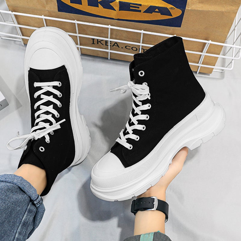 Men's High-top Canvas Shoes for Spring and Autumn High-rise Trendy Platform Sneakers for Students Cloth Shoes Sports Leisure Trendy Shoes - Image 4