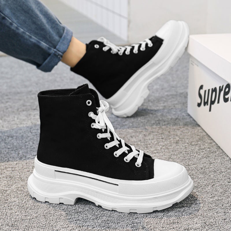 Men's High-top Canvas Shoes for Spring and Autumn High-rise Trendy Platform Sneakers for Students Cloth Shoes Sports Leisure Trendy Shoes - Image 5