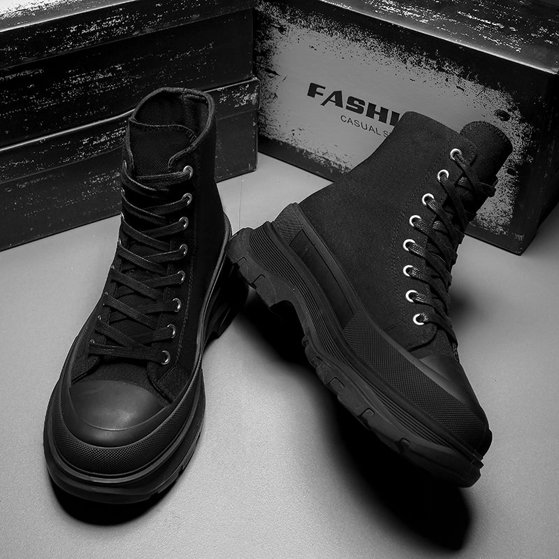 Men's High-top Canvas Shoes for Spring and Autumn High-rise Trendy Platform Sneakers for Students Cloth Shoes Sports Leisure Trendy Shoes - Image 3