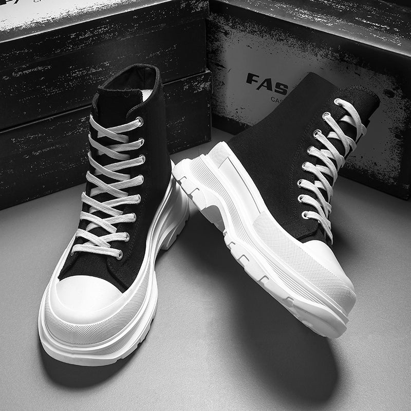 Men's High-top Canvas Shoes for Spring and Autumn High-rise Trendy Platform Sneakers for Students Cloth Shoes Sports Leisure Trendy Shoes - Image 2