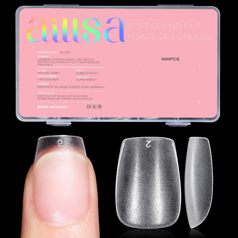 AILLSA Extra Short Coffin Nail Tips 450PCS Full Cover Acrylic Gel Clear Nail Tips Double-sided Matte Pre-Shaped Press on False Nail Tips for Nail Extension Fake Nails Manicure 15 Sizes - Image 1