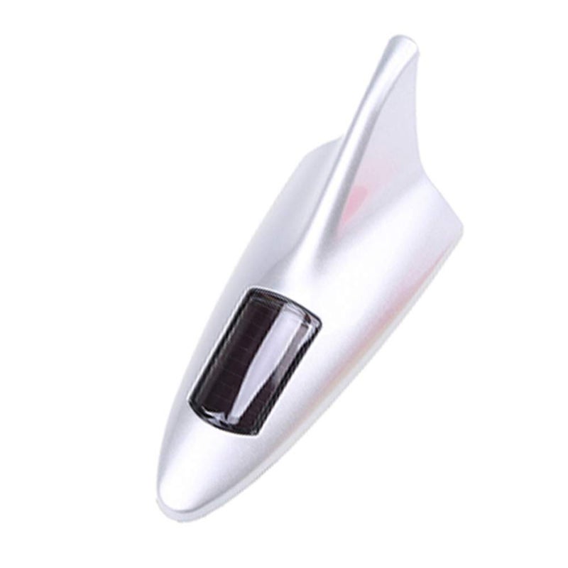 Generic idain Shark Fin Antenna Solar Power LED Warning Tail Light Car Roof Antenna Decor Tail Light (Silver)  - Image 2