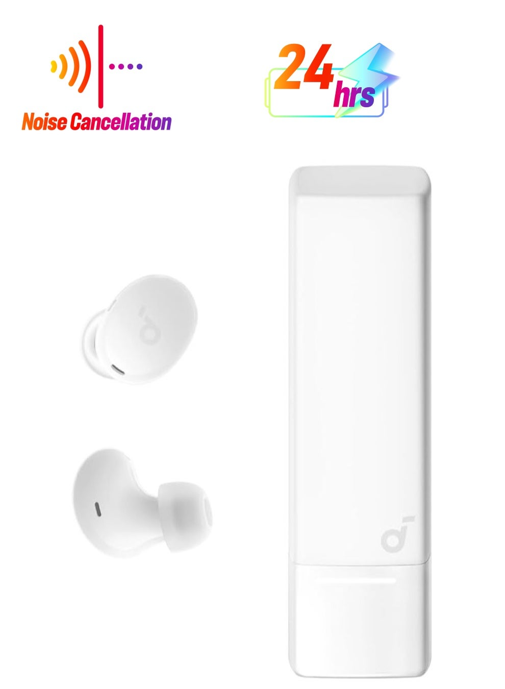 A30i, Noise Cancelling Earbuds, Lipstick-Shaped Stylish Design, Tiny, Lightweight Comfort, Smart Noise Cancelling, Clear Sound, 24H Playtime, IP54, Wireless Earbuds, Bluetooth 5.4 White