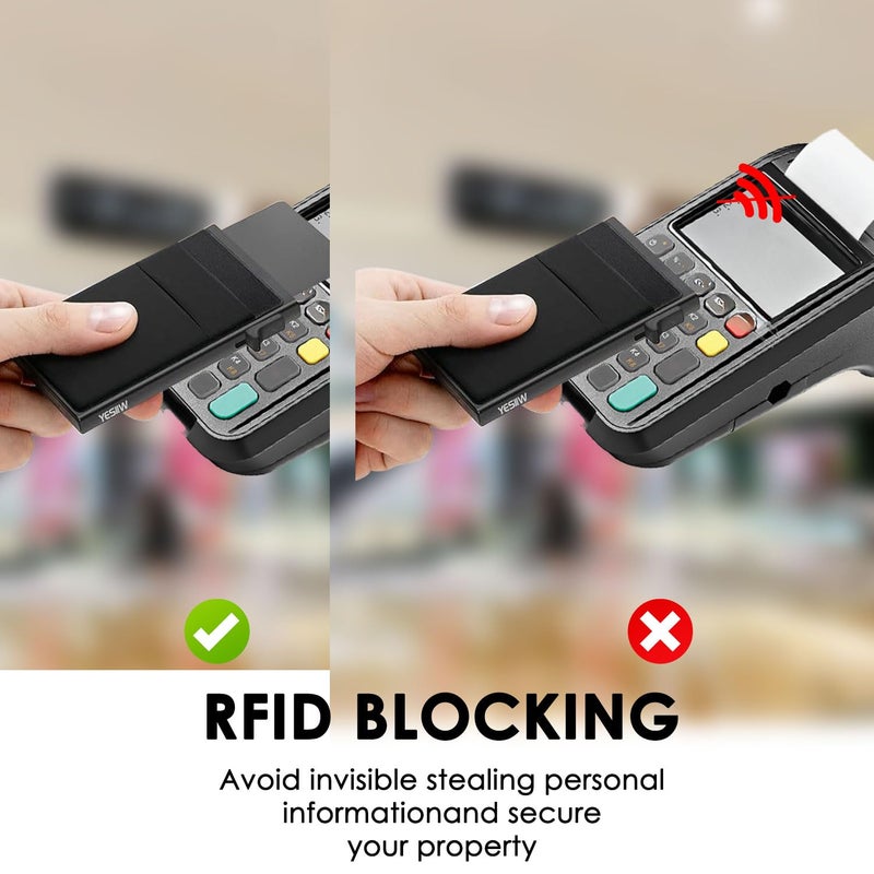 TecoKart حامل بطاقات للرجال، حامل بطاقات معدني من الألمنيوم RFID لحامل بطاقات الأعمال مع جيب للنقود، علبة بطاقات معدنية للملاحظات والعملات، سوداء - Image 5