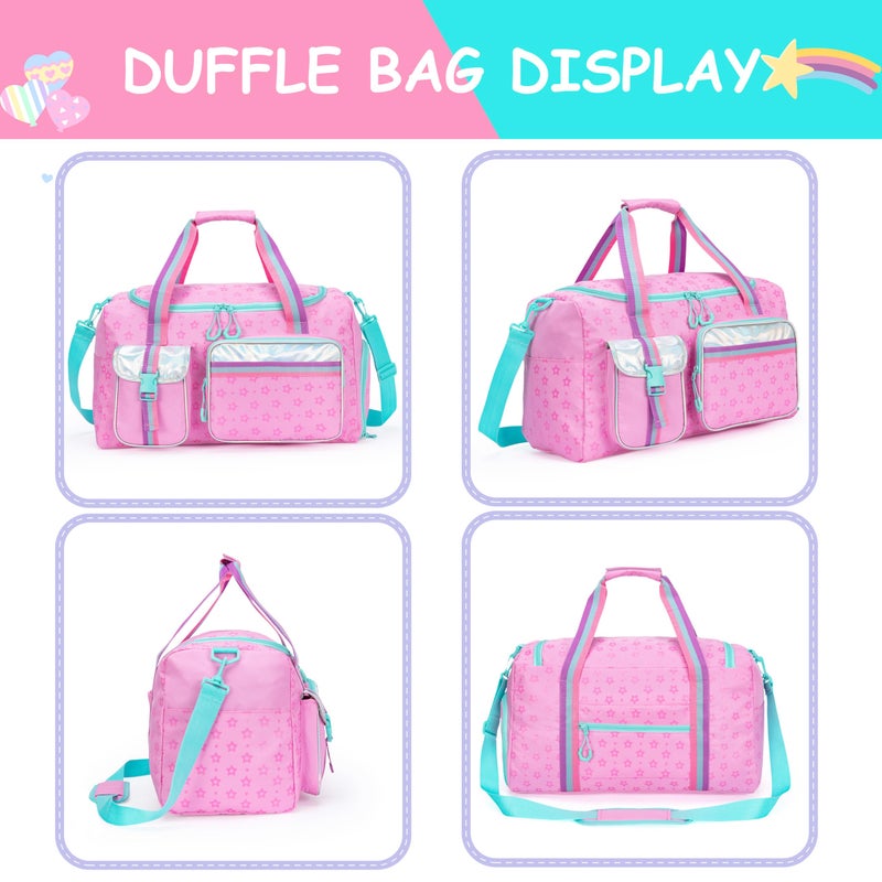 Oruiji Kids Duffle Bag Girls Travel Bag Gifts Overnight Sleepover Bags for Girls Women Tote Gym Dance Bags for Kids with Shoes Compartment Pink - Image 3