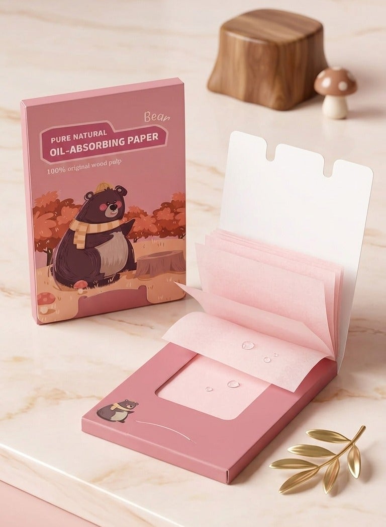 Bear-shaped oil-absorbing wipes for the face - Instant removal of oil and shine - Lightweight and easy to use - (100 pieces inside the pack) - Image 1