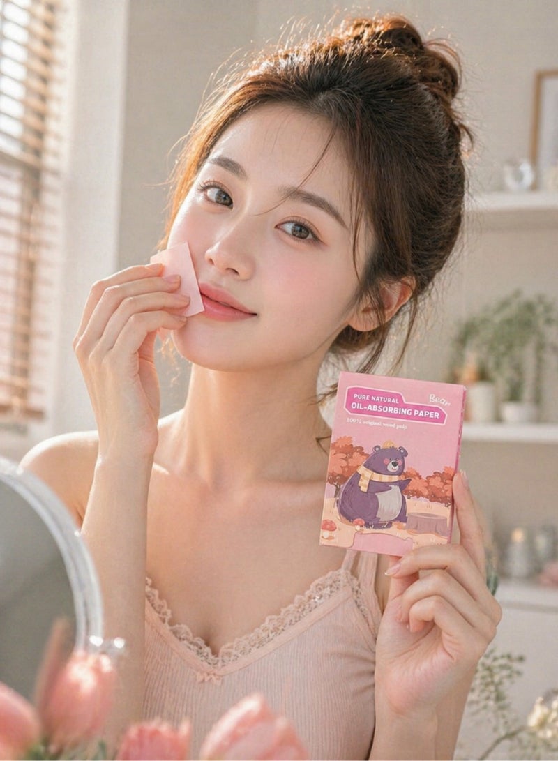 Bear-shaped oil-absorbing wipes for the face - Instant removal of oil and shine - Lightweight and easy to use - (100 pieces inside the pack) - Image 3