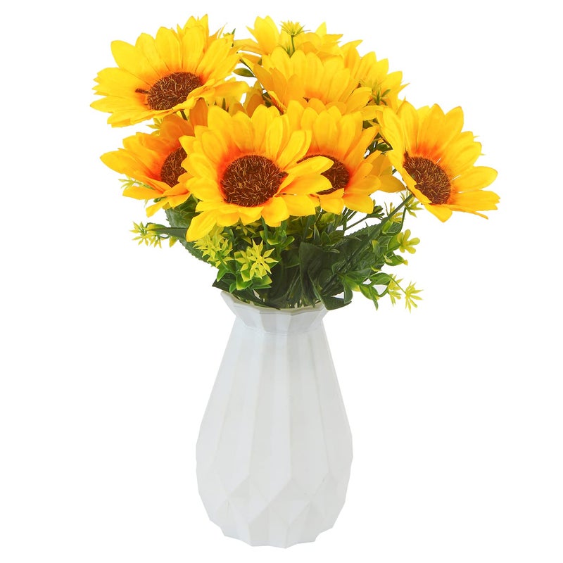 DIYASY 2 Bunches Artificial Sunflower Bouquet Fake Silk Sunflower Flowers Realistic Silk Sunflowers with Green Leaves for Home Hotel Office Wedding Party Decoration